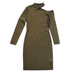 NWOT ALC Metallic Mini Bodycon Dress Womens Small Gold Black Cut Out Stretch NEW